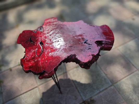 20" Red Colored Live Edge Olive Coffee Table