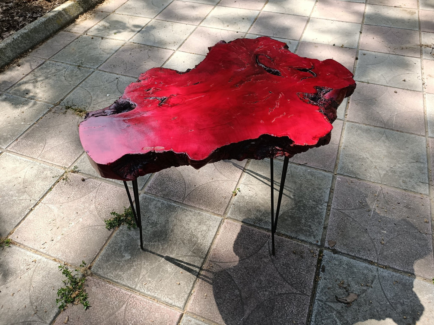 20" Red Colored Live Edge Olive Coffee Table