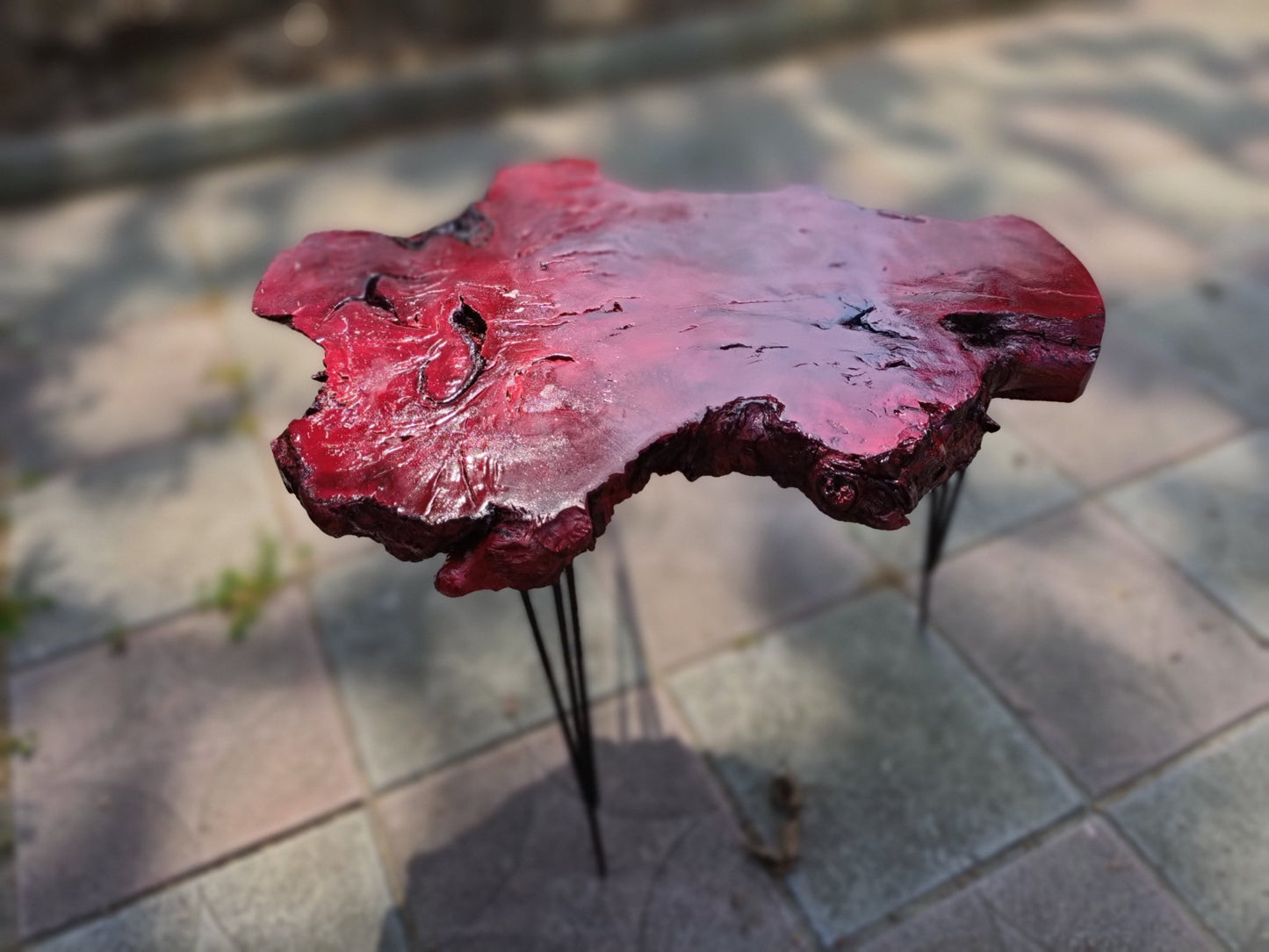 20" Red Colored Live Edge Olive Coffee Table