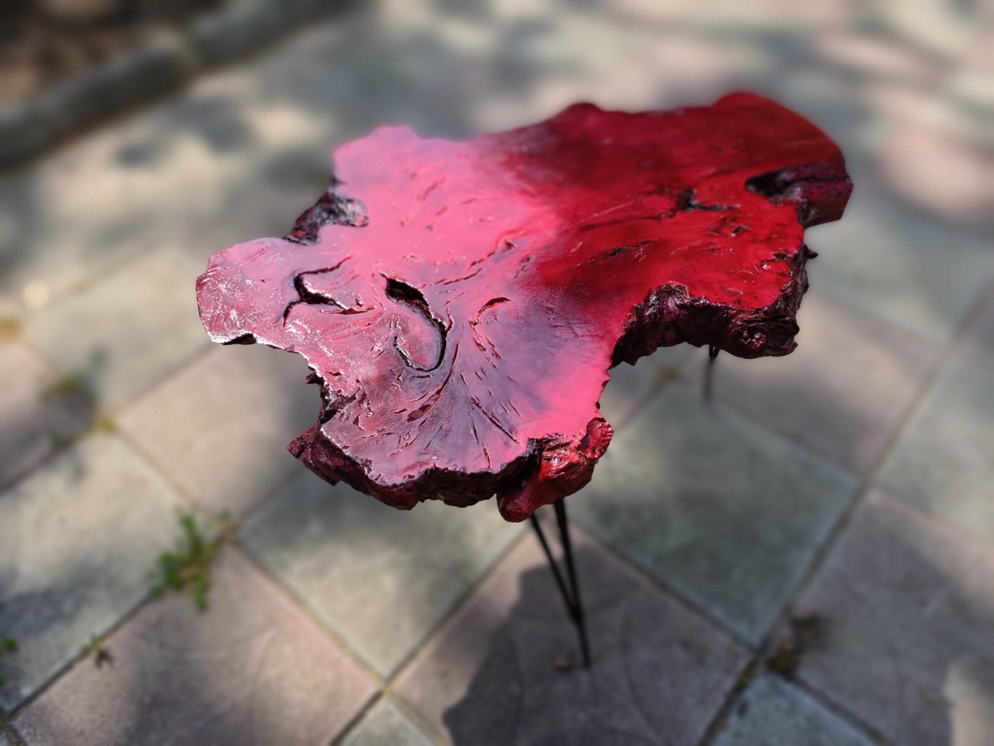 20" Red Colored Live Edge Olive Coffee Table