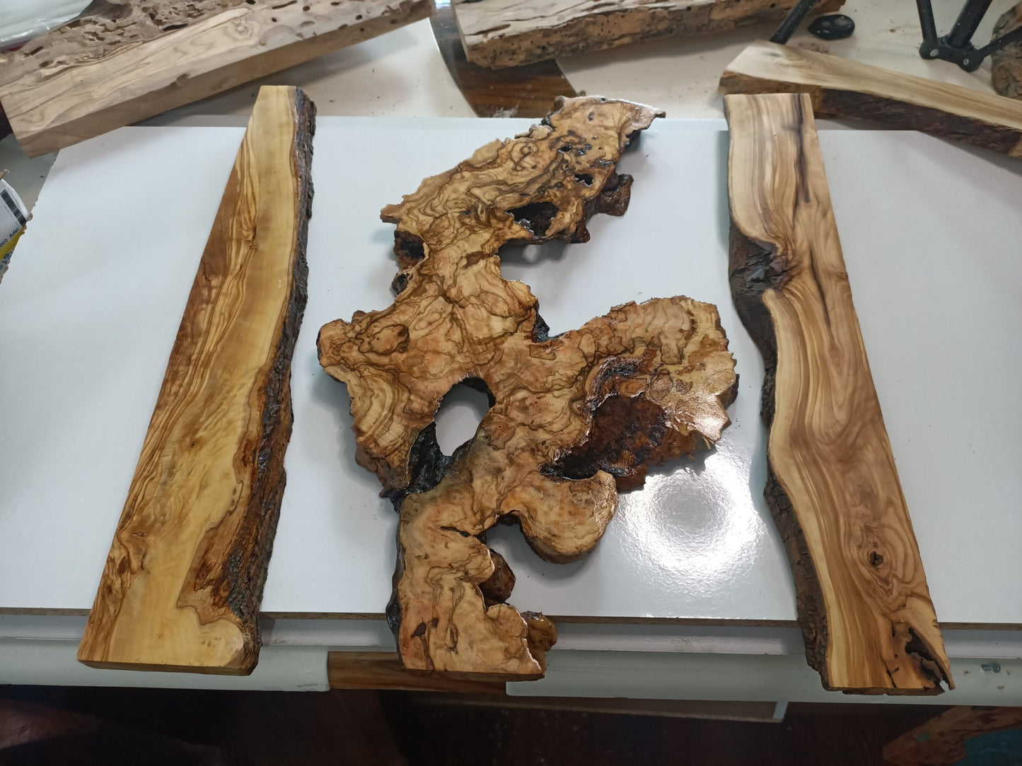 Olive Wood Slab Set in 3 Pieces For River Table