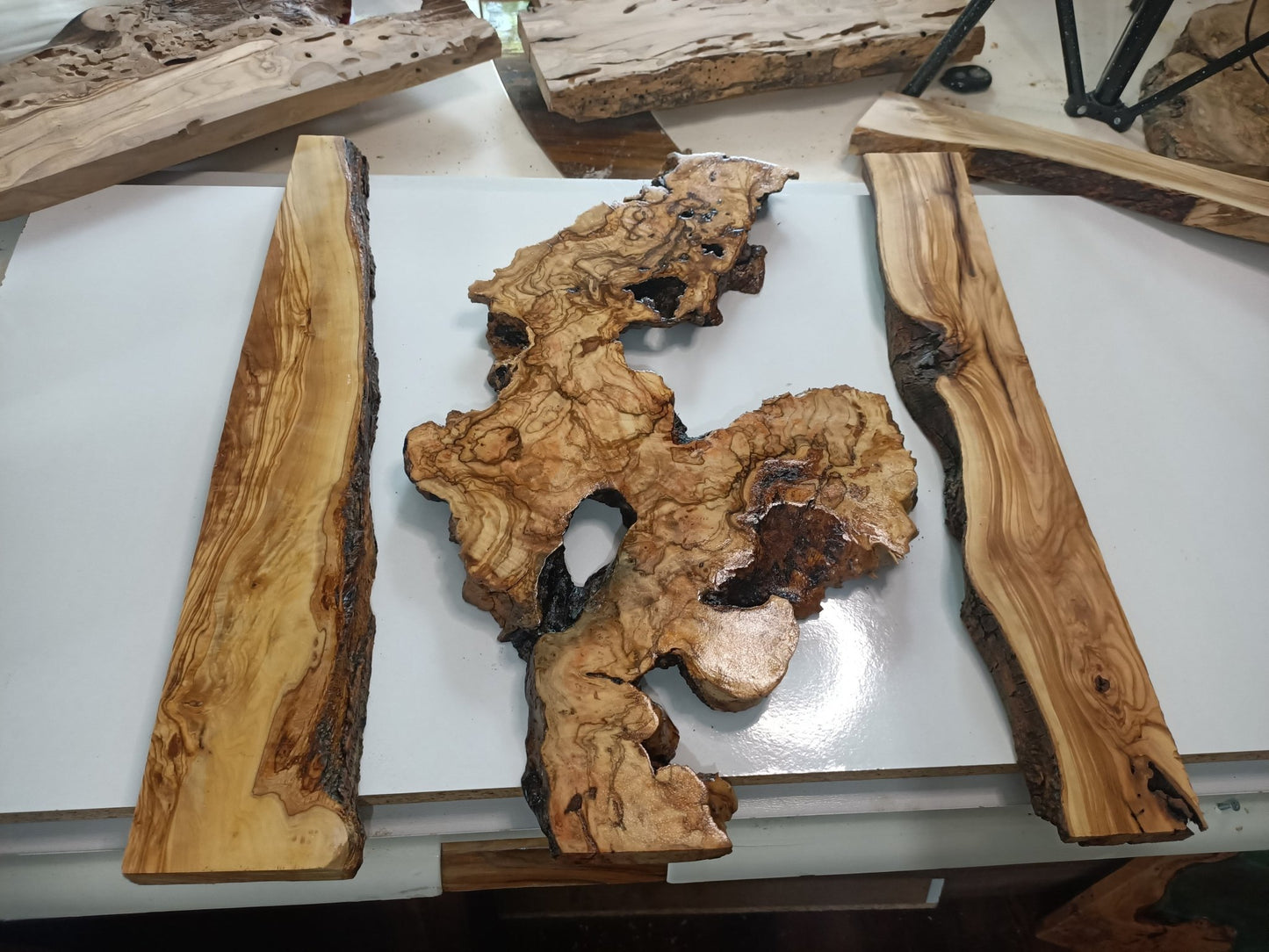 Olive Wood Slab Set in 3 Pieces For River Table