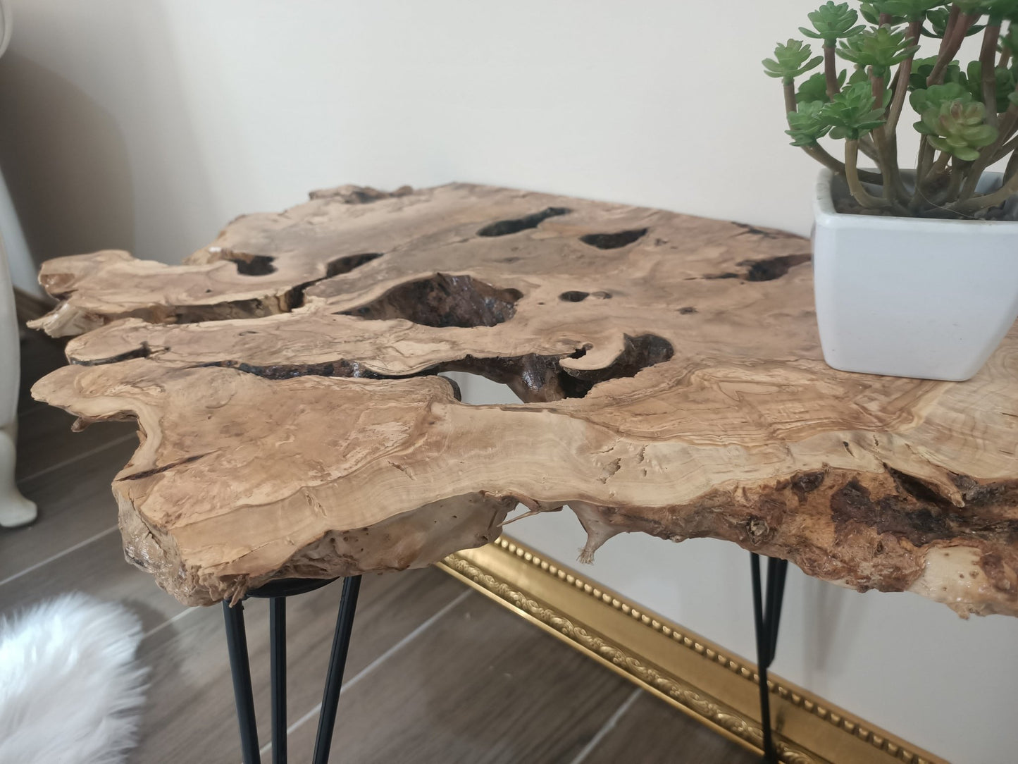 Live Edge Olive Console Coffee Table Wall Type